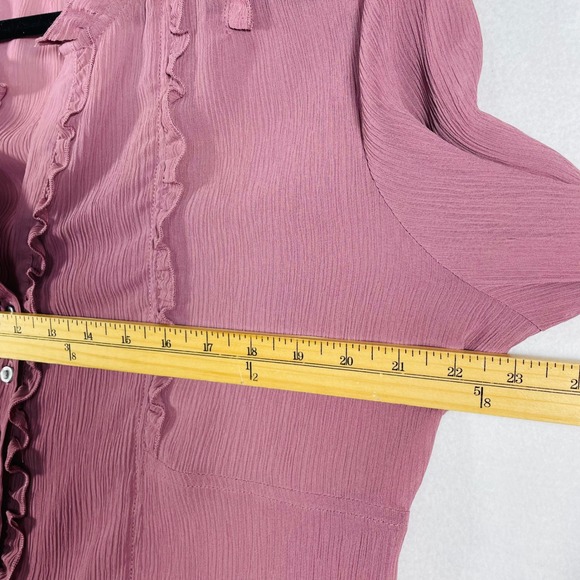Oleg‎ Cassini Ruffle Blouse Button Down Long Sleeve Pink Top XL Women V Neck - Picture 9 of 10